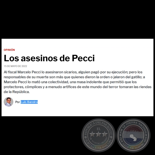 LOS ASESINOS DE PECCI -  Por LUIS BAREIRO - Domingo, 15 de Mayo de 2022